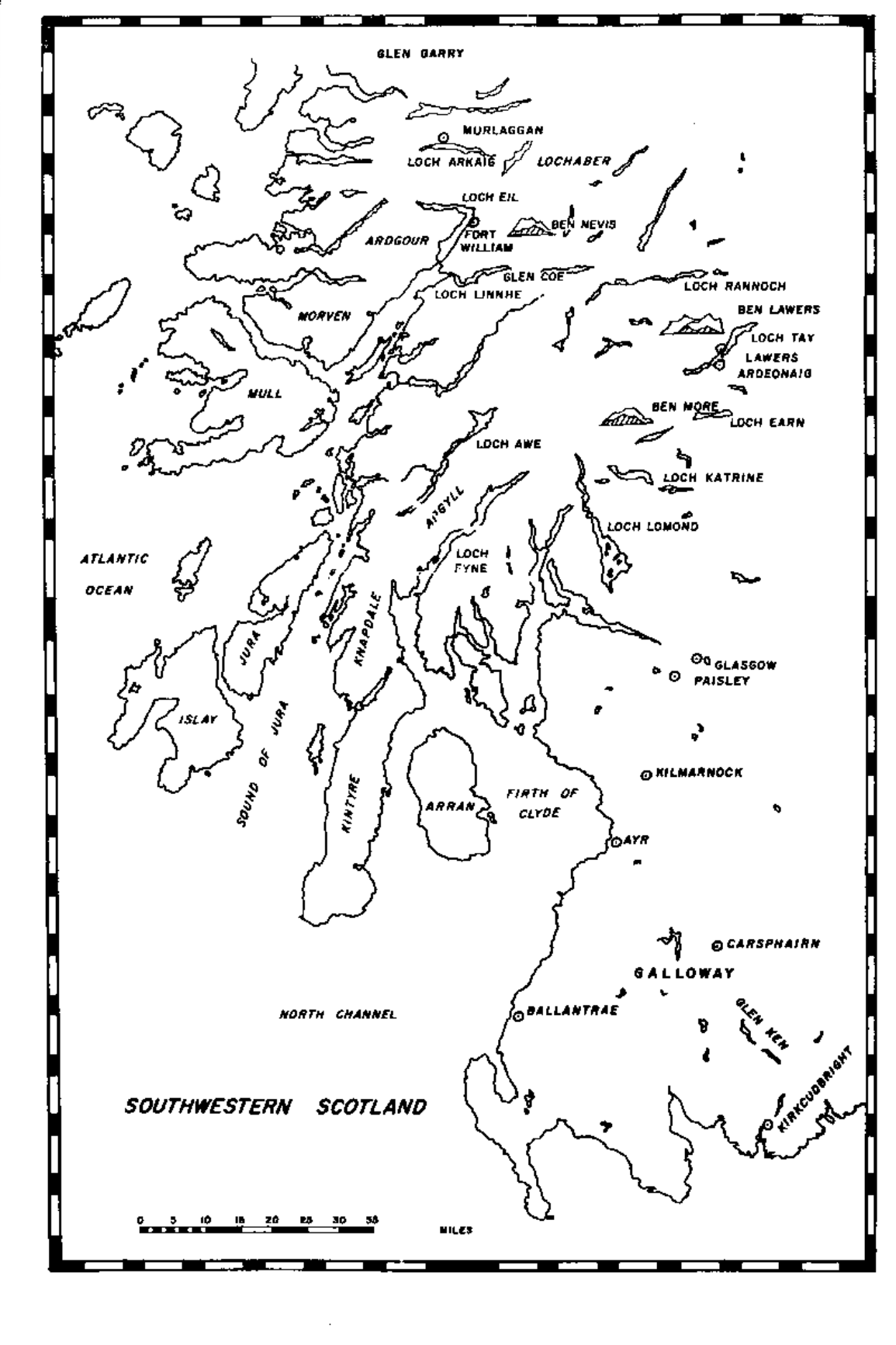 Map of Southwestern Scotland showing Knapdale and its environs